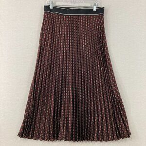 New LOFT size Large Brown Tall‎ Bow Pleated Midi Skirt Preppy Office